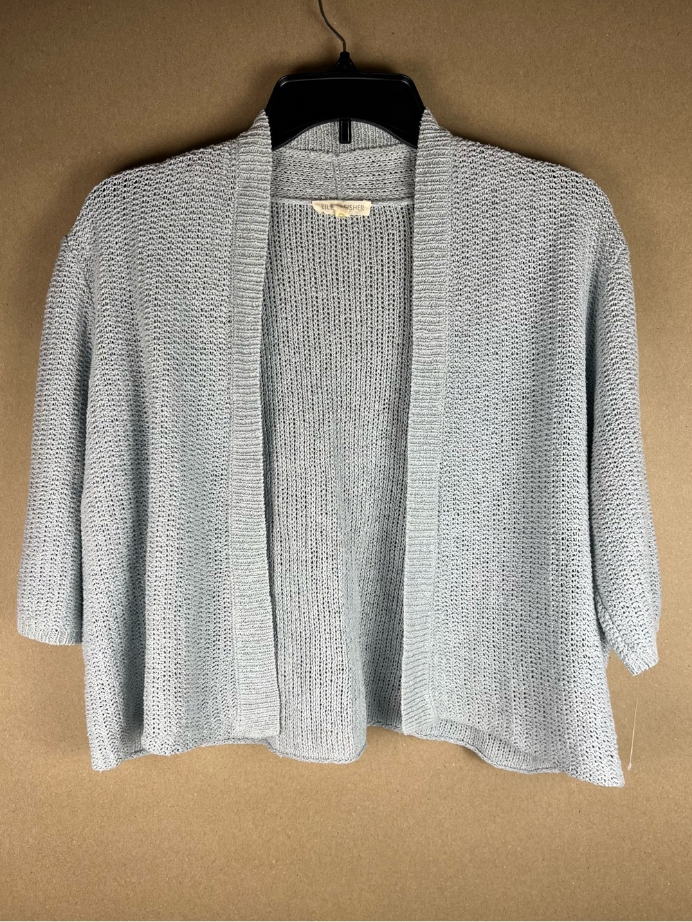 NWOT Eileen Fisher Ice Blue Silk Linen Open Front Cardigan Lightweight Knit L